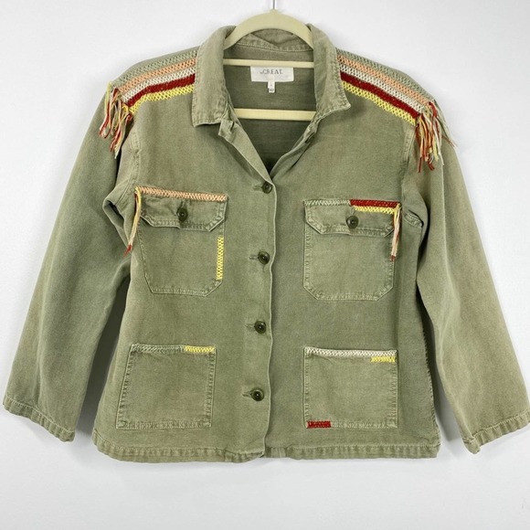 THE GREAT. sergeant army green embroidered fringe jacket - Picture 5 of 11